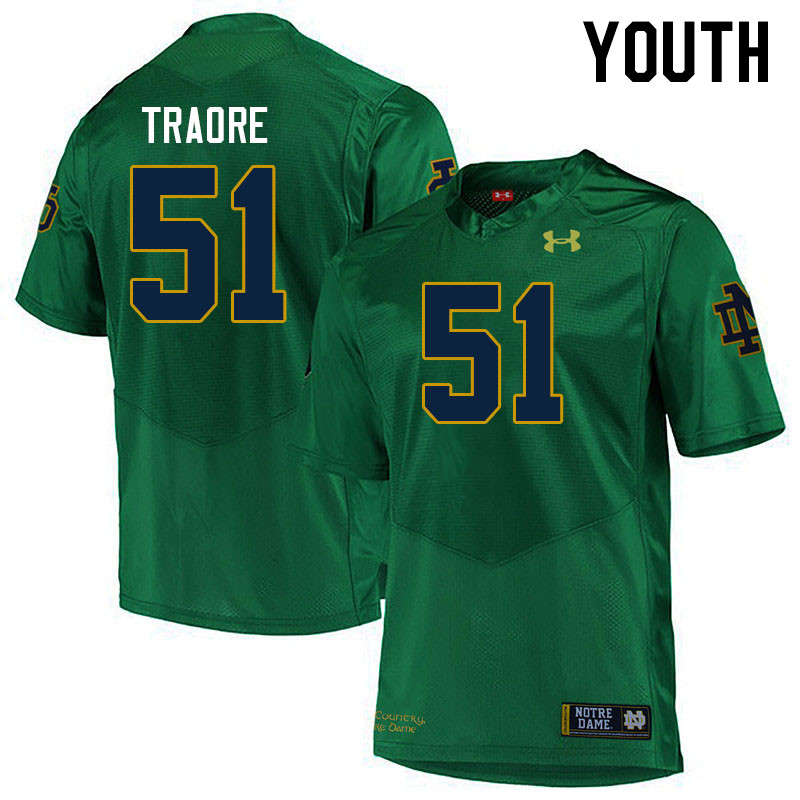 Youth #51 Boubacar Traore Notre Dame Fighting Irish College Football Jerseys Stitched Sale-Green - Click Image to Close